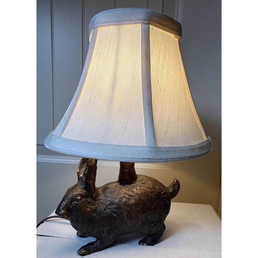 VTG Rabbit Table Lamp Bunny Base w/Shade Rustic Decor Lighting (READ-sell as is)